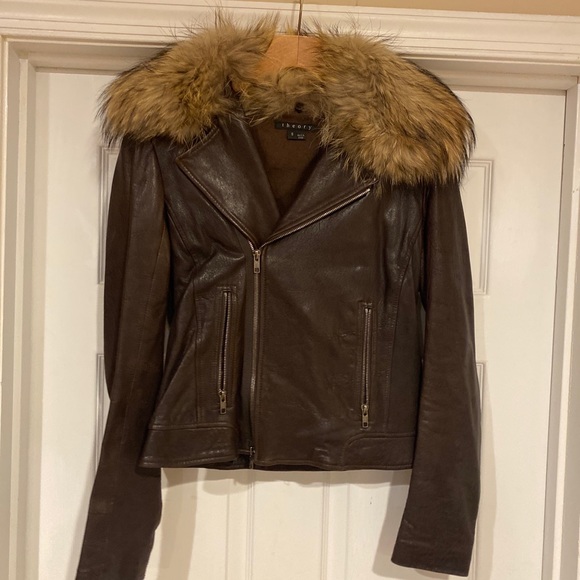 Theory Lamb Leather Motorcycle Jacket Brown Size small Biker